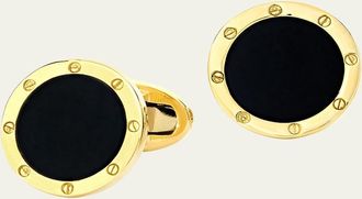 Jan Leslie Mens 18K Yellow Gold Round Gemstone Cufflinks