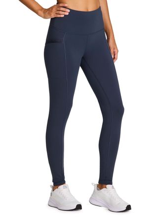 Avalanche Womens Winter Hiking Leggings, High Waist Full Length Fleece Lined Legging Fleece Yoga Pants with Pockets, Outer Space Navy, XL