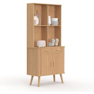 IDMarket Com&ograve; da cucina ROMIE 80 CM 2 ante + cassetto con effetto doghe in legno