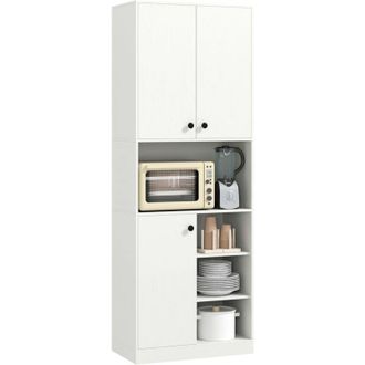 Costway Credenza Alta per Cucina con 4 Ripiani Aperti, Mobile Cucina Dispensa con 2 Armadietti e 3 Ante, Armadio Cucina Porta Microonde, per Sala