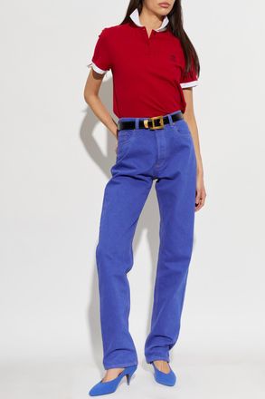 Versace Polo With Embroidered Logo, Womens, Red