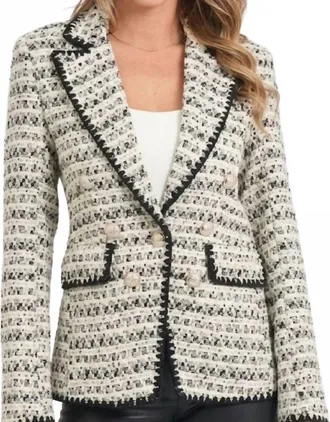 Love Token Georgia Tweed Blazer In Black/beige