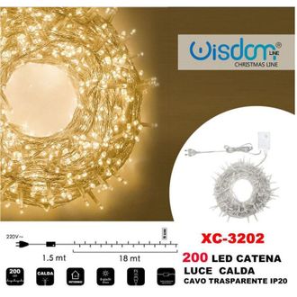 Trade Shop Trade Shop - Catena Luminosa 200 Luci Led Lucciole Luce Calda Cavo Trasparente Ip20 Xc-3202