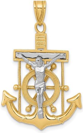 Diamond2Deal 10k Two-tone Diamond-cut Mariners Cross Pendant