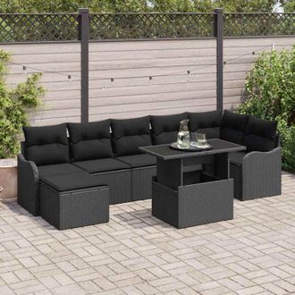 vidaXL Vidaxl - Conjunto De Sof&aacute; De Jard&iacute;n Con Coj&iacute;n 8 Pcs Negro Polirat&aacute;n