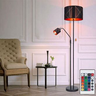 Globo Lighting Lampada da terra a led con lampada da lettura, faretto da soffitto dimmerabile con telecomando, cambio colore rgb, tessuto in metallo nero oro