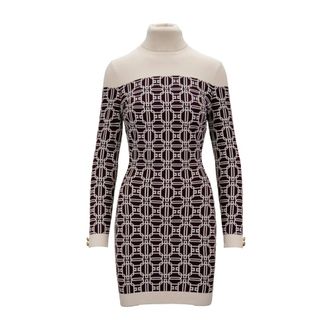 Elisabetta Franchi Short Dresses, female, Purple, Size: XS Short Knit Dress with High Collar