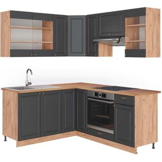Vicco Cucina angolare completa Fame-Line, Antracite Country House/oro Kraft Oak, 160 x 190 cm, pl Rovere