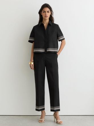 Reiss Petite Cotton Stripe-detail Tapered Trousers, 16