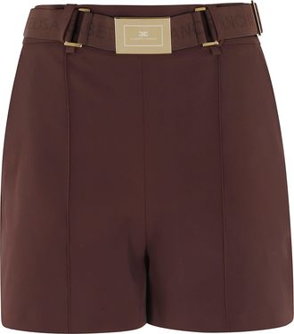 Elisabetta Franchi Brown Safari Camel Belted Polyamide Shorts