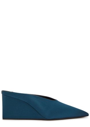 Alaia 75 Satin Wedge Mules - Dark Blue - 38 (IT38 / UK5)