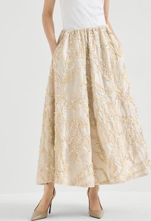 Brunello Cucinelli Skirt with dazzling seabed embroidery in Sand at Nordstrom, Size 48 It