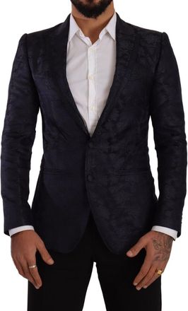 Dolce & Gabbana Mens Floral Brocade Blazer Slim Fit - Navy - Size EU 44 (Mens)
