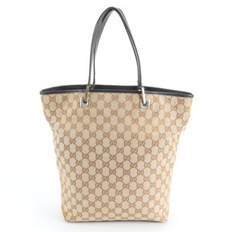 Gucci Beige Black Brown Leather Canvas Handbag Shoulder Bag Tote Bag (Pre-Owned)