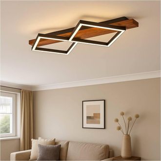 Loops Stylish LED Semi-Flush Ceiling Light in Black & Brown Rustic Design