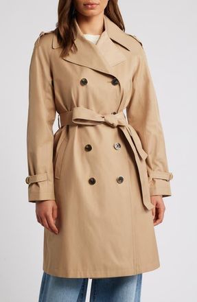 Via Spiga Water Resistant Cotton Blend Trench Coat in Camel at Nordstrom, Size Large