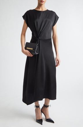 Victoria Beckham Aria Twist Waist Asymmetric Midi Dress in Black at Nordstrom, Size 4 Us