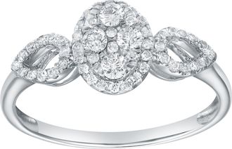 LuvMyJewelry Florayne 0.35 Ct 14K Gold Diamond Leaf Halo Ring