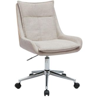 Miliboo Sedia da ufficio con ruote in tessuto effetto velluto beige e metallo cromato BLAISE