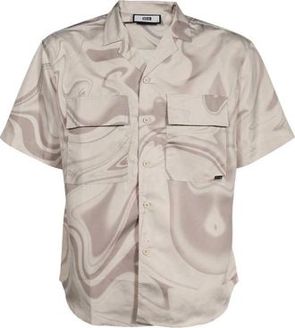 BALR. Korte Mouw Bedrukte Polyester Shirt - Heren - Korte mouwen Overhemden - Beige - XS - Polyester - Overhemden