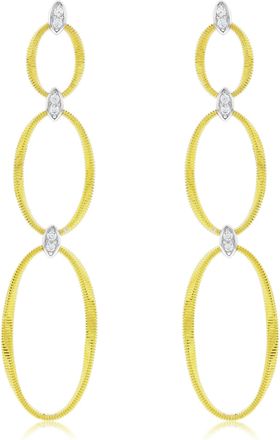 Suzy Levian The Golden Helix Yellow Sterling Silver & White Cubic Zirconia Double Oval Drop Earrings