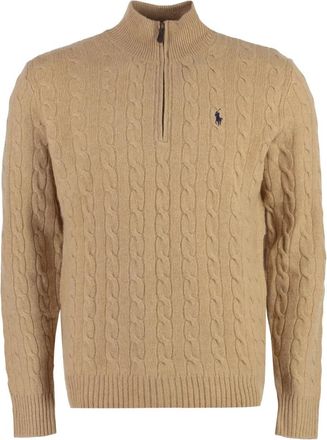 Polo Ralph Lauren Hoodies & sweatvesten, Heren, Beige, L, Wol, Pullover met kabelpatroon van wol en kasjmier