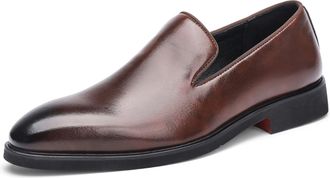 Generic Mens Loafers Leather Slip-on Dress Shoes Mens Business Casual Shoes (Brown,11.5)