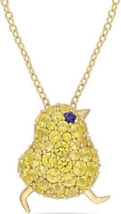 Amour 3 CT TGW Created Blue and Yellow Sapphire Chick Necklace In Yellow Plated Sterling Silver