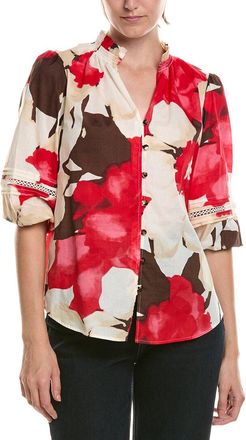 Anne Klein Petite Ruffle Neck Button Front Top