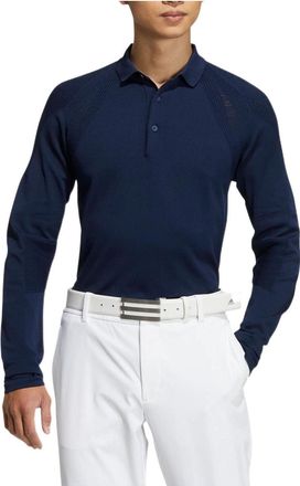 adidas Mens adidas Knit Ls Polo Solid Color Raglan Sleeve Pullover Long Sleeves Blue Polo Shirt HG1657
