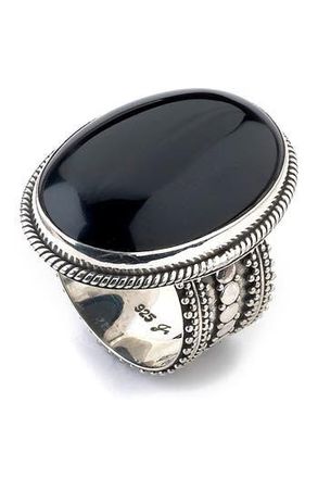 Samuel B. Sterling Silver Bezel Set Oval Black Onyx Ring at Nordstrom Rack, Size 10 Us