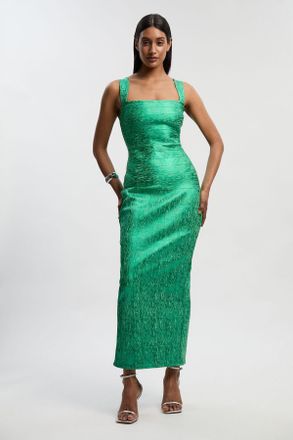 Karen Millen Womens Petite Foil Metallic Figure Form Strappy Knit Maxi Dress - Green - Size 14 UK