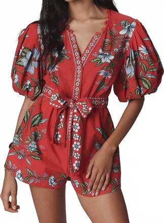 Farm Rio Sweet Bloom Bouquet Romper In Red