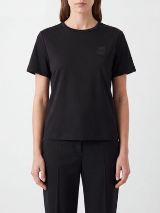 Max Mara Cotton Blend Crew-Neck T-Shirt with Tone-on-Tone Logo