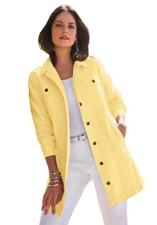 Jessica London Long Denim Jacket in Butter at Nordstrom, Size 36
