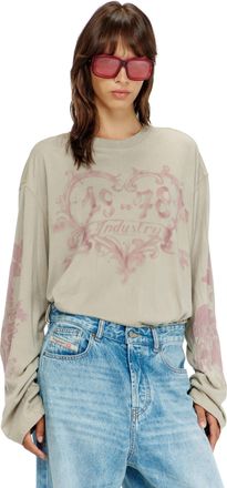 Diesel Cotton long-sleeve T-shirt with graphic print - T-Shirts - Woman - Multicolor