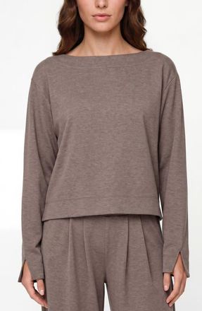Liverpool L.A. Long Sleeve Bateau Neck Top in Heathered Taupe at Nordstrom, Size X-Large