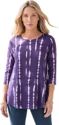Roaman's Plus Size Ultimate Three Quarter Sleeve Swing Tee in Violet Variegated Tie Dye at Nordstrom, Size 12