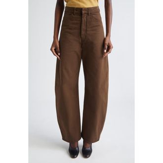 Christophe Lemaire High Waist Cotton Twill Curved Pants in Cacao at Nordstrom, Size 10 Us