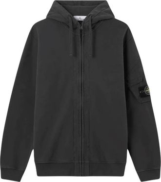 Stone Island Brushed Cotton Fleece Hoodie - Heren - Vesten met rits - Grijs - XL - Katoen - Hoodies & sweatvesten