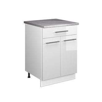 Vicco Mueble Bajo Para Fregadero/placa Fame-line, Blanco Alto Brillo/blanco, 60 Cm Con Caj&oacute;n, Et M&aacute;rmol, Vicco