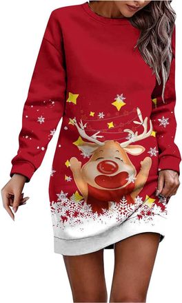 Generic Christmas Jumpers for Women Fall Long Sleeve Pullovers Round Neck 3D Print Dress Ladies Fashion Sweatshirt Winter Casual Loose Fit Xmas Tops