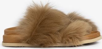 Pedro Garcia Double band flat sandal in brown churra fur sandal |Duska | Fall winter 25 | PEDRO GARCIA