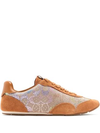 Coach crystal-embellished panelled sneakers - women - Rubber/Calf Suede/Calf Leather/Canvas - 11 - Neutrals