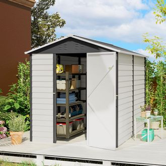 OUTSUNNY 9x6FT Metal Garden Shed Outdoor Storage Shed w/ Sloped Roof Lockable Door in Dark Grey