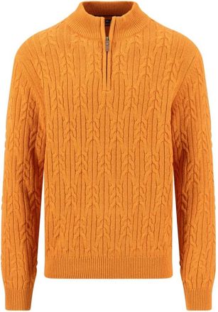 Fynch-Hatton Maglione a trecce con colletto Troyer - - Knitwear - Uomo - Arancione - M