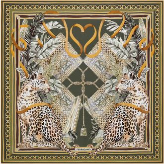 Ferragamo Donna Foulard in seta con stampa Felino Verde