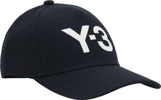 Yohji Yamamoto Mens Logoed Baseball Hat Black-Talc Cotton E Hairbands Black/talc