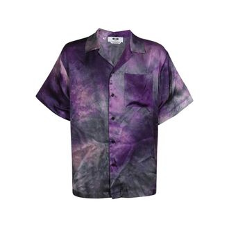 Msgm Short Sleeve Shirts, male, Purple, L, Viscose Shirt with Front Pocket