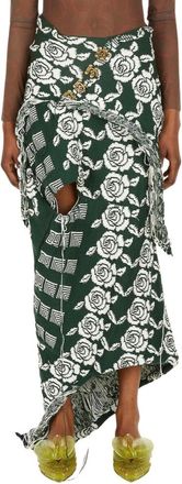 Louise Lyngh Bjerregaard Bloemen Gedrapeerd Gebreide Rok - Dames - Maxi Rokken - Veelkleurig - L - Katoen - Rokken